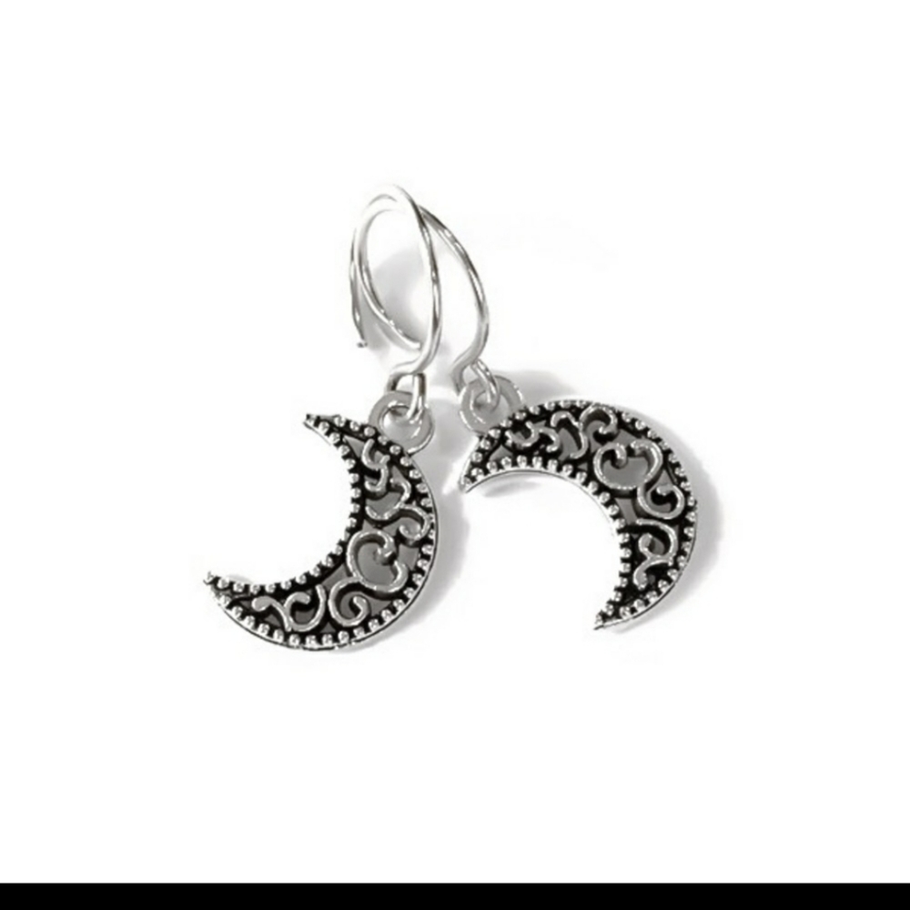 925 Sterling Silver Crescent Moon Earrings - Picture 3 of 6